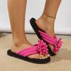 Damen Winter Flip-Flop Hausschuhe, Warme Plattform-Hausschuhe mit Fleece-Futter und 3D-Blume in Rosa, Rutschfest für Innen und Außen, Kaltwetter Hausschuhe