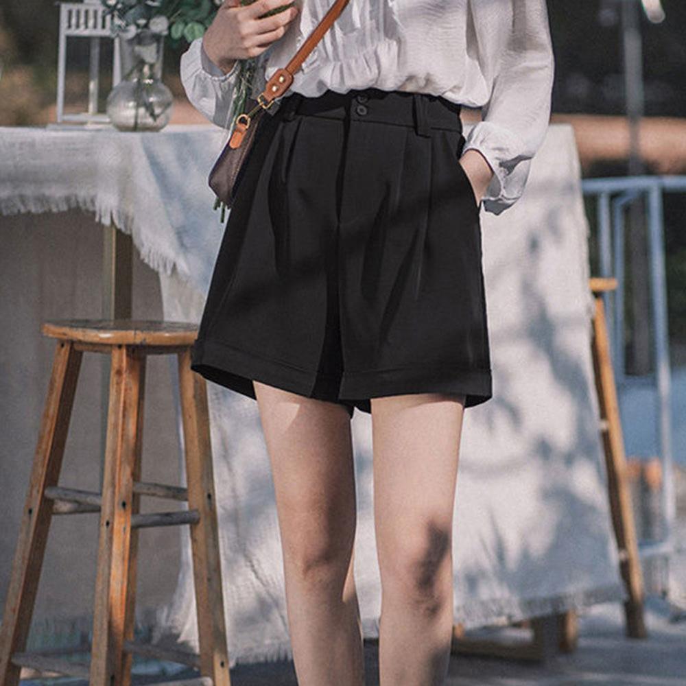 Women's Loose Suit Shorts A-line High-waisted Wide-leg Pants Rolled-up Slacks