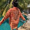 Women Letter Studded Checkered Shirts American Retro Long Sleeved Blouses Summer Fashion Sun Protection Lady Cardigan