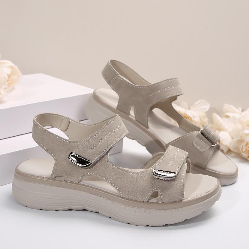 

Летние женские сандалии Нескользящие женские туфли на танкетке Легкая платформа Пляжная обувь Большой размер Удобная обувь для женщин Прочная 36 бежевый