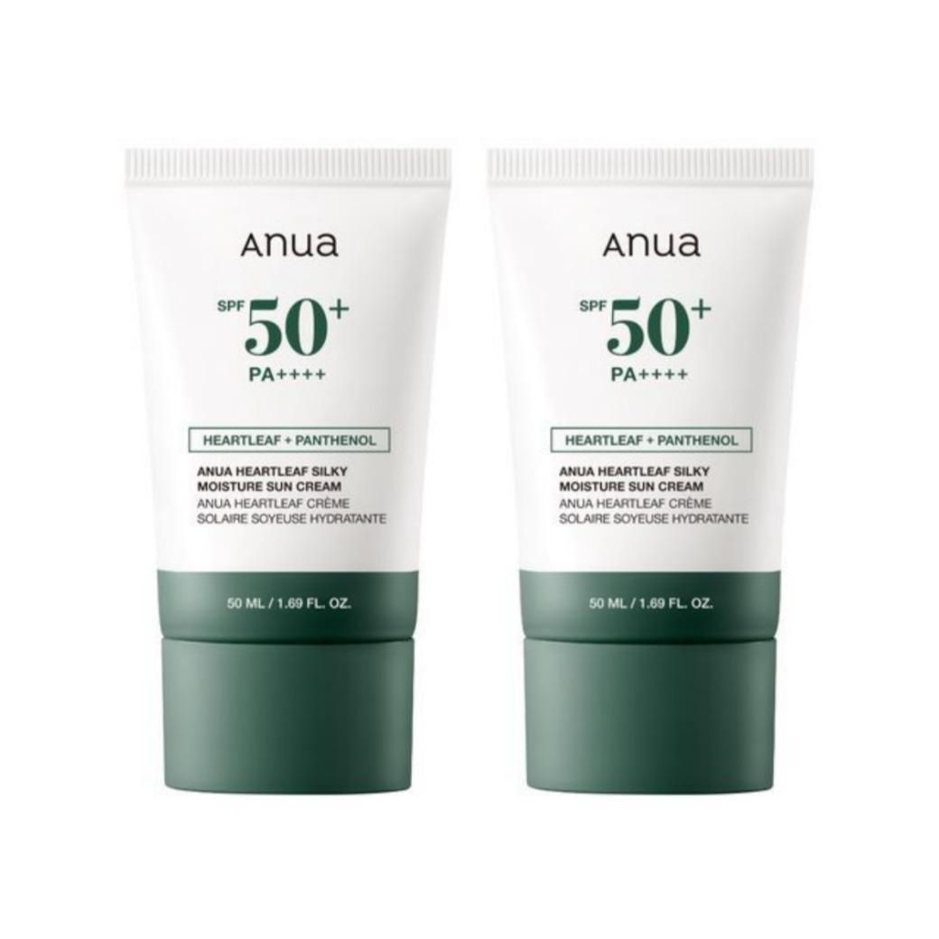

ANUA Heartleaf Silky Moisture Sun Cream SPF50+ PA++++ 50ml × 2 – Lightweight Hydrating Daily Sunscreen Duo Set