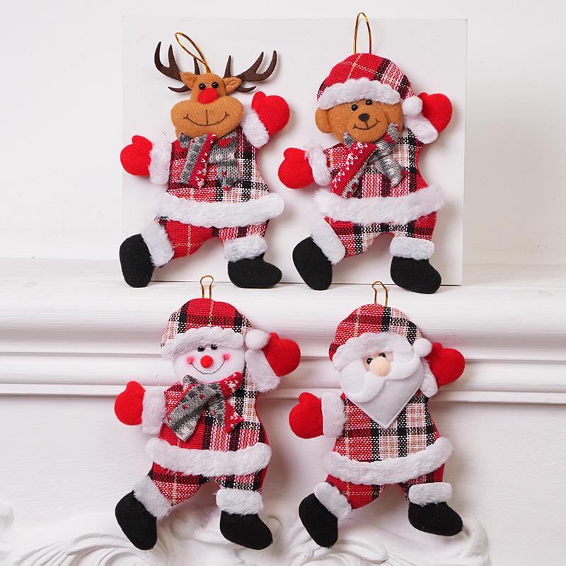 4pcs Cute Cartoon Christmas Plush Hanging Ornaments Smiling Santa Snowman Christmas Tree Decorations Festive Party Home Decor