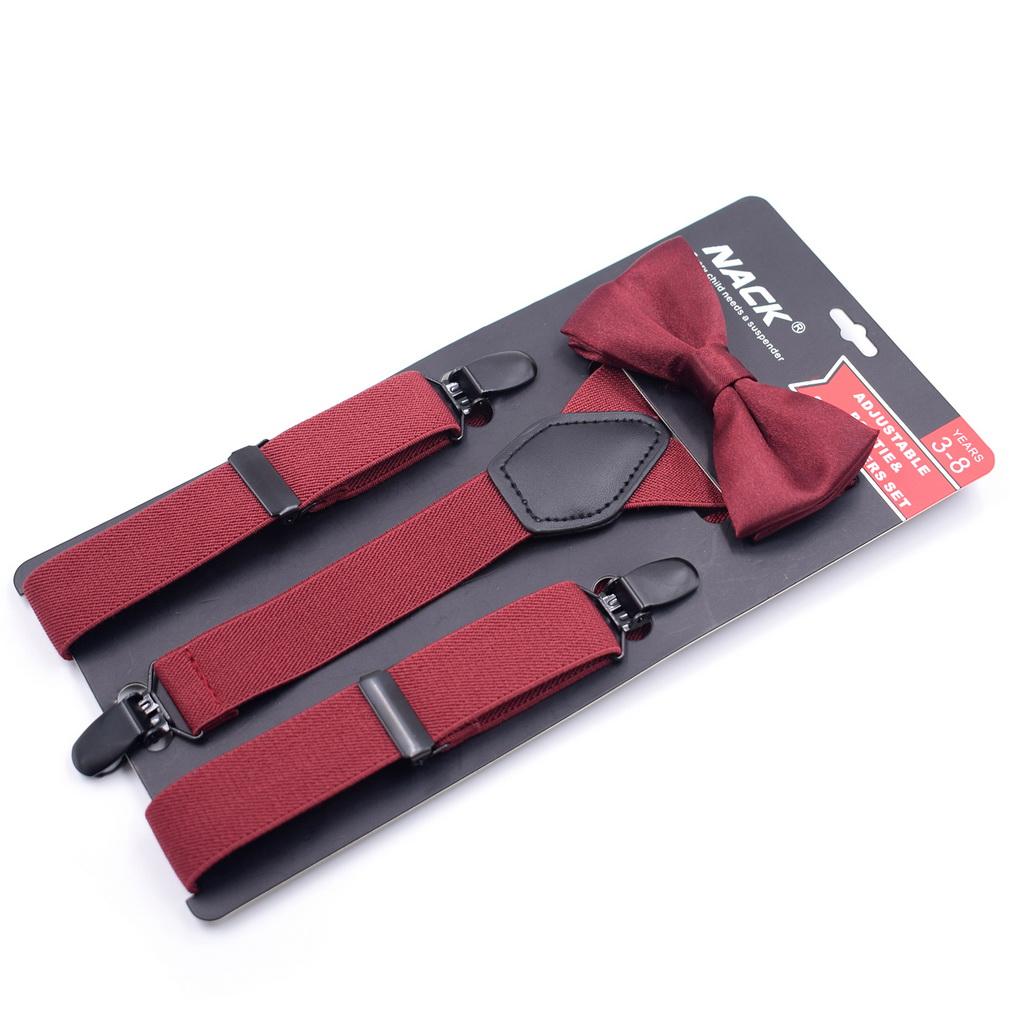 Kids 3 Clips Suspenders Bow Tie Set Adjustable Elastic Braces for Boys Girls