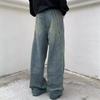 American retro washed wide-leg jeans men's tide autumn loose straight drape pants design pants men