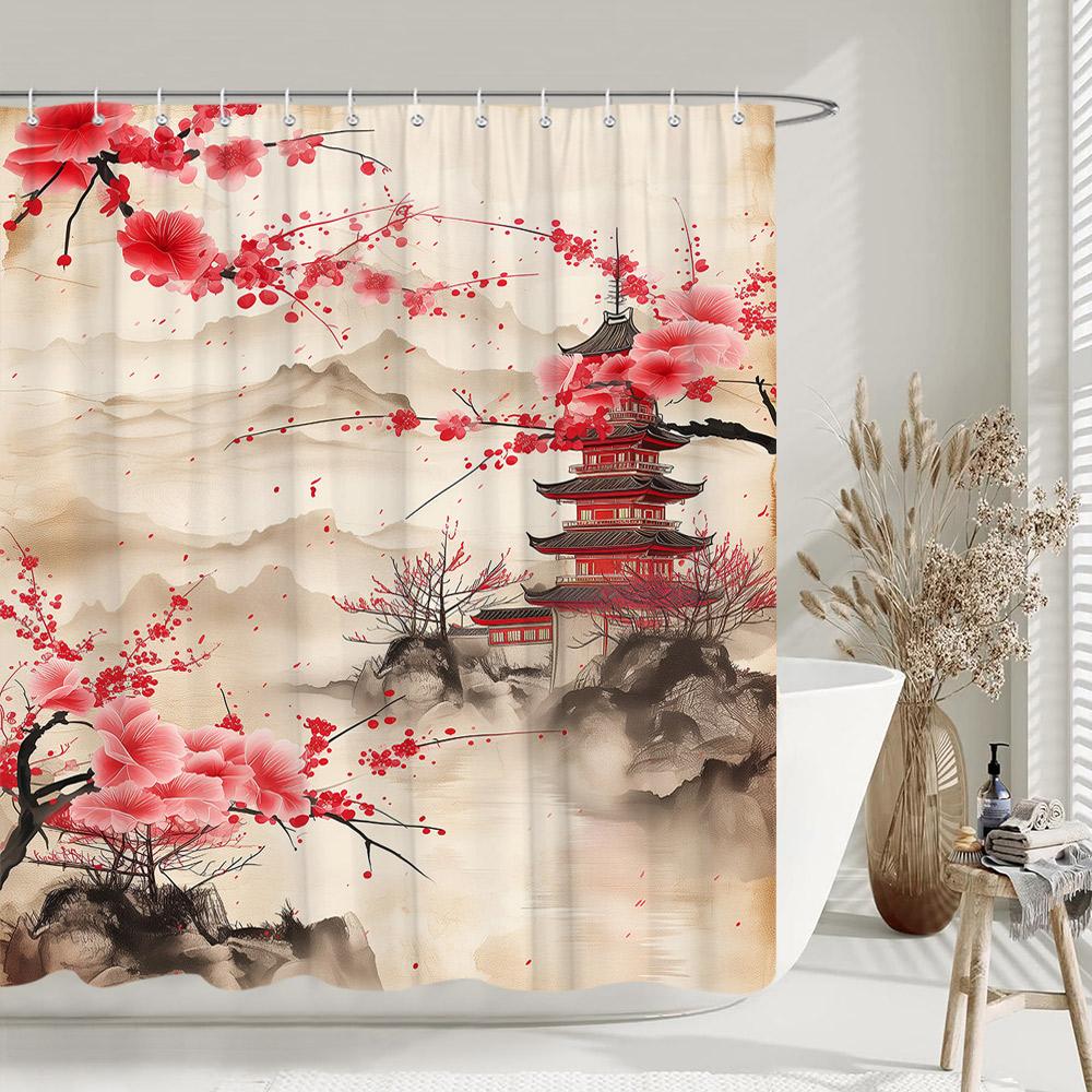 Outdoor Scenic Duschvorhang Wasserfall Landschaft Natur Landschaft Tropischer Wald Polyesterstoff Duschvorhang Badezimmer Deko
