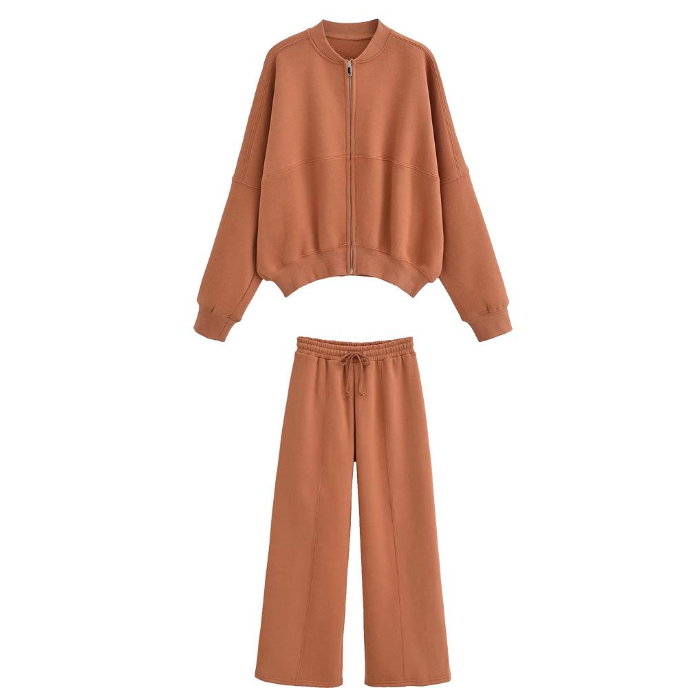 

Женский повседневный спортивный костюм - Короткая куртка на молнии и широкие брюки-джоггеры M