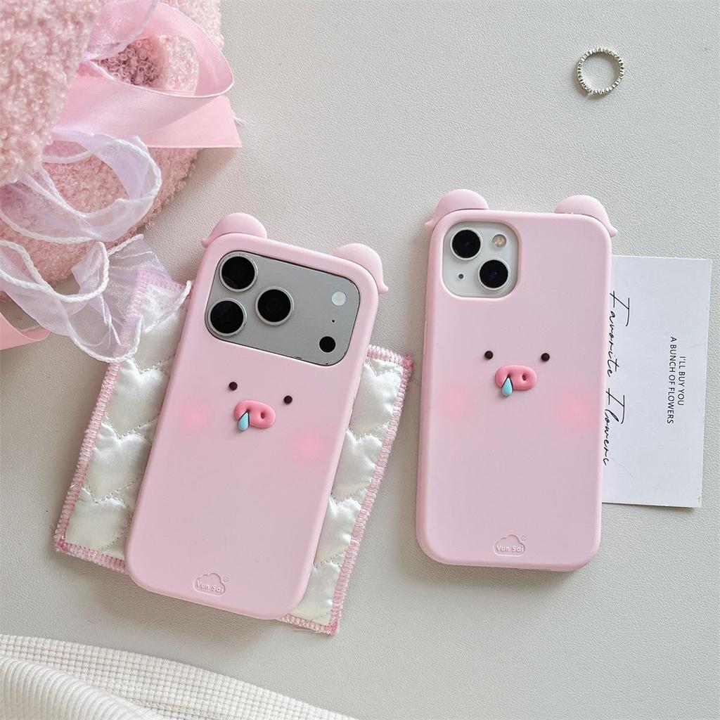 Cartoon Pig Snot Blush Anti-fall Phone Case for iPhone 14/13/12/ProMax 17/16/15