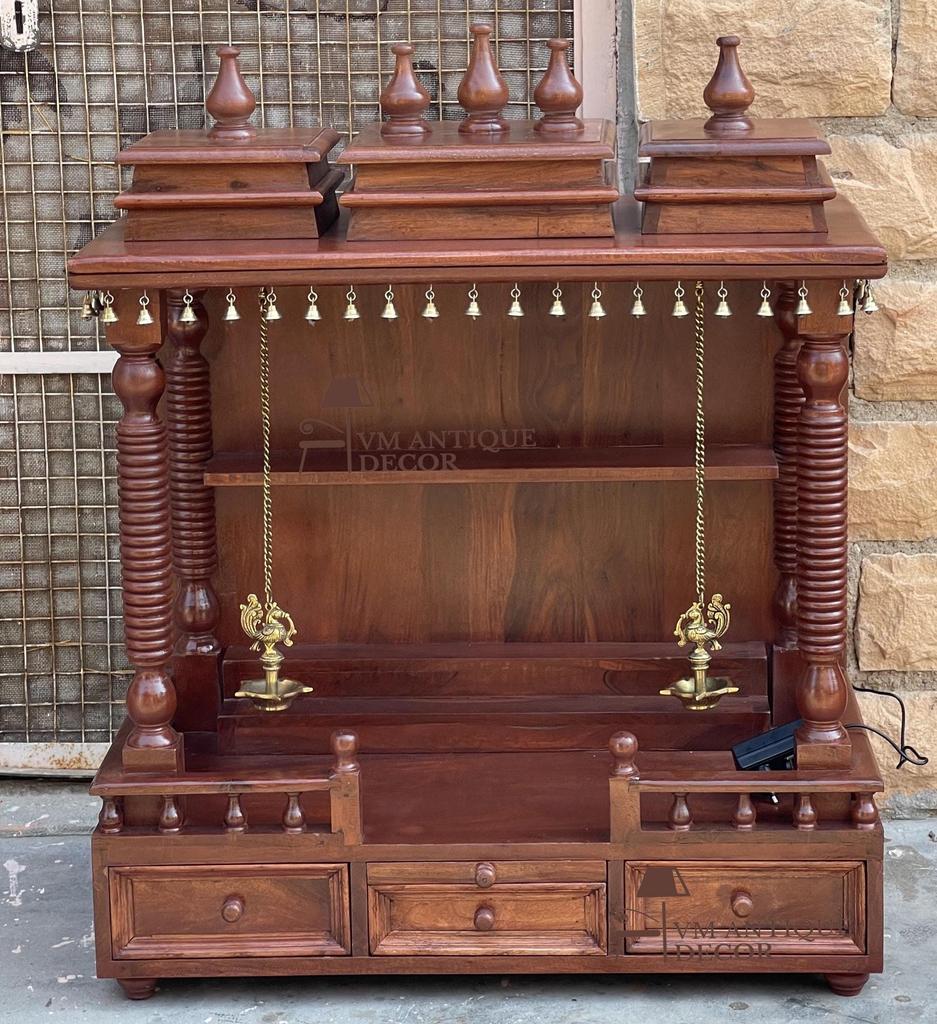 Wood Wall Mandir Temple | Home Decor Religion Temple Idol-Wood Mandir with Bells and Storage  Traditional Home Temple Design for Prayer