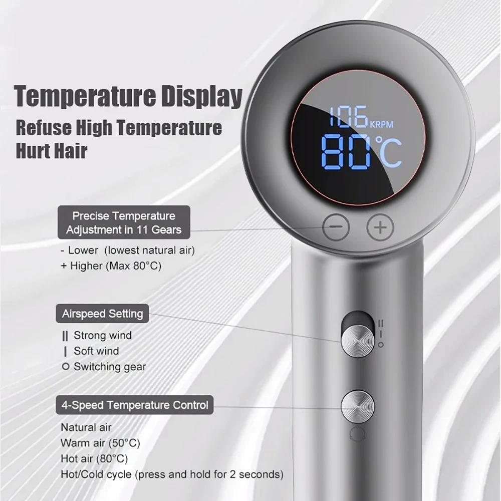 

Ультралегкий безлистный фен для волос с горячим и холодным ветром, профессиональный вентилятор с отрицательными ионами, высокая скорость, низкий уровень шума, мощный, быстрая сушка AU светло-серый