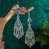 Bohemian Ethnisch Lang Blau Acryl Kristall Wassertropfen Ohrringe für Damen Retro Temperament Geometrisch Hängende Ohrringe Schmuck