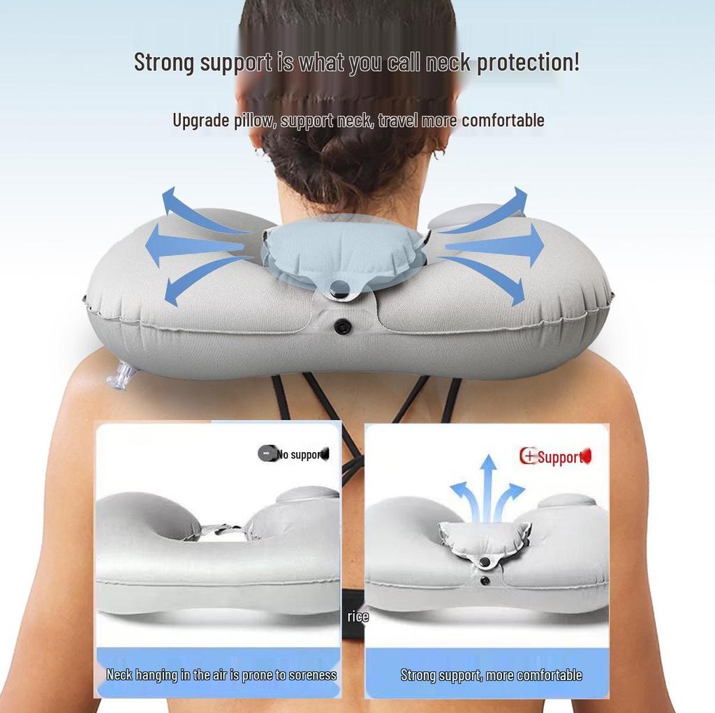 Inflatable U-shaped Travel Neck Pillow - Portable, Ergonomic, Height-Adjustable, Storable Milk Silk Design