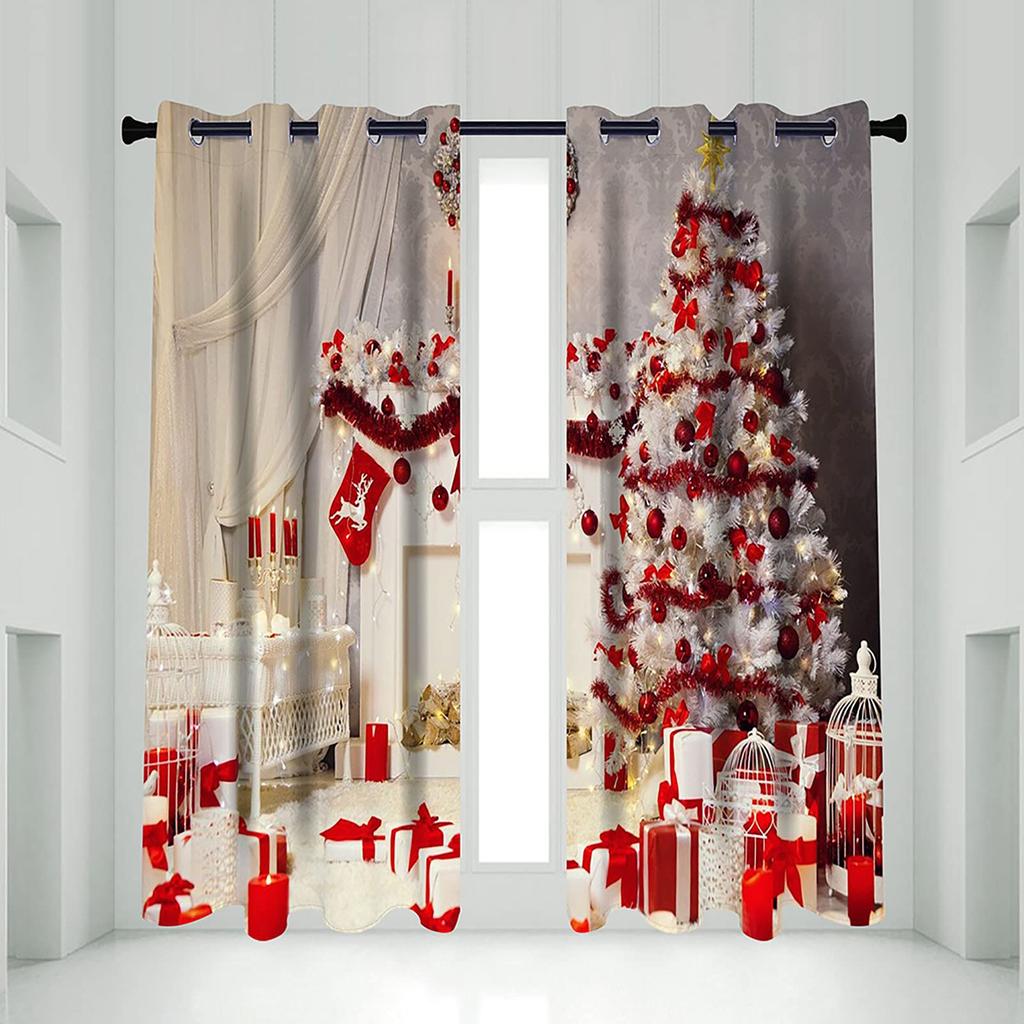Cartoon Santa Claus Merry Christmas Pattern Print Curtains Curtain Drapes Living Room Bedroom Kitchen Light Blocking For Area Made Of Polyester