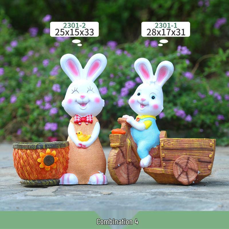 Outdoor Cartoon Rabbit Garden Decoration - Animal Flower Pot Sculpture for Kindergartens and Courtyards