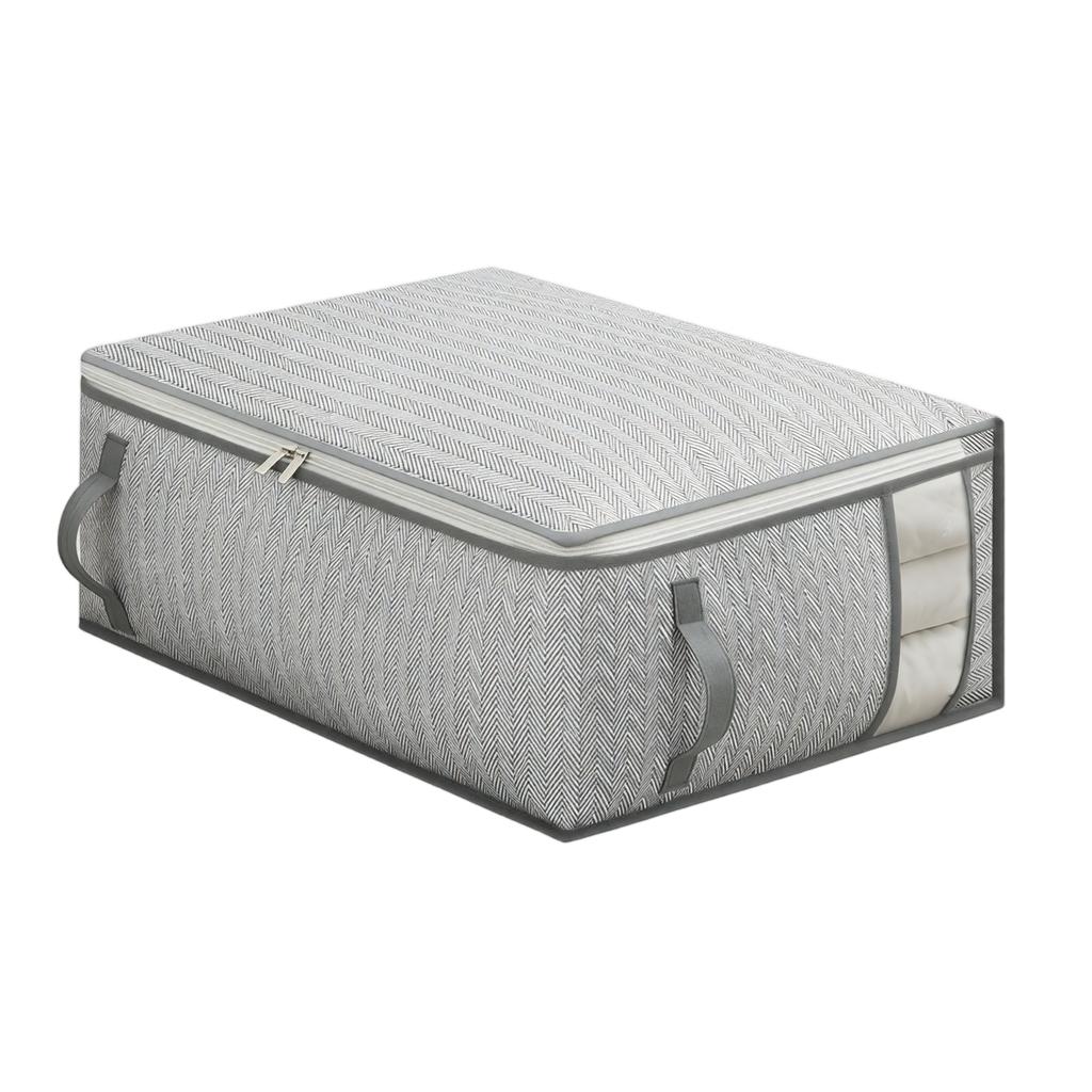 Large Fabric Storage Bag with Zipper and Handles Foldable Organizer for Clothes Bedding and Seasonal Items with Transparent Window