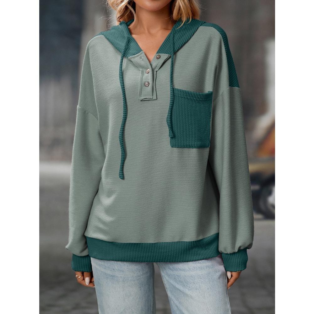 Sweat à capuche d'automne pour femmes avec poche contrastée