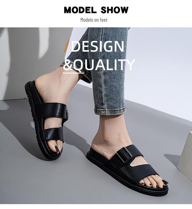 Women's Thick-Soled Genuine Leather Flip-Flops - Soft, Non-Slip Summer Sandals for Casual Beach Outings