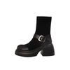 2024 Brown Long Boots Women Platform Elastic Socks Boots  British Wind Show Thin Metal Buckle Ankle Boots