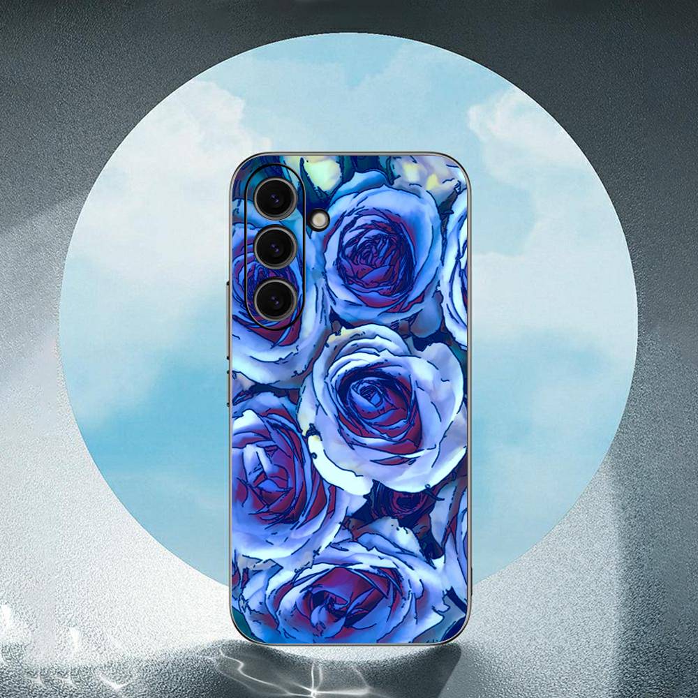 Blaue Rose Kunst Für Samsung Galaxy S23 S24 S25 Ultra S22 Plus S21 Schwarzes Weiches Case Wasserdichtes Weiches Case