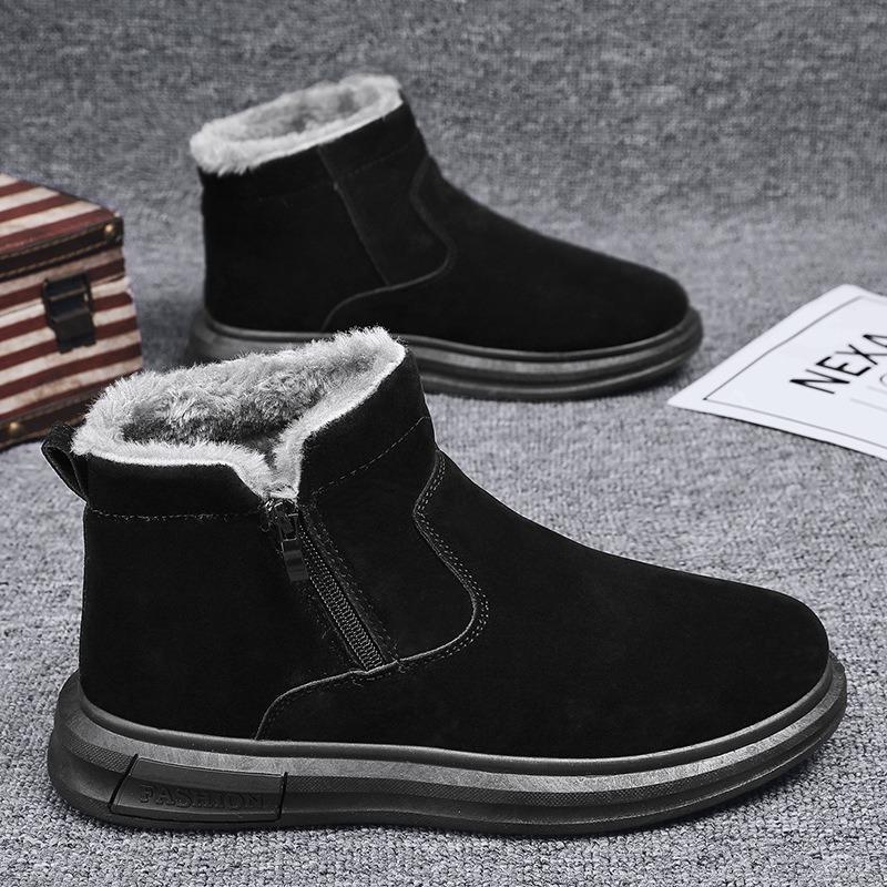 Men's Winter Warm-Lined Thickened Casual Outdoor Snow Boots, Fashionable Cold-Weather Footwear.