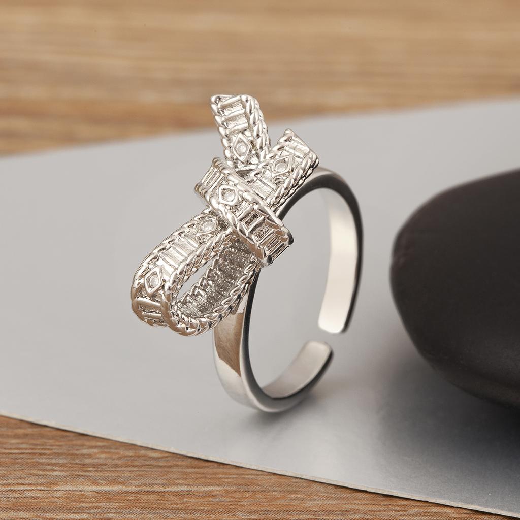 Nidin Romantic Fine Bowknot Shape Shine Zircon Open Rings Adjustable For Women Men Couples Elegant Aesthetic Finger Jewelry Gift