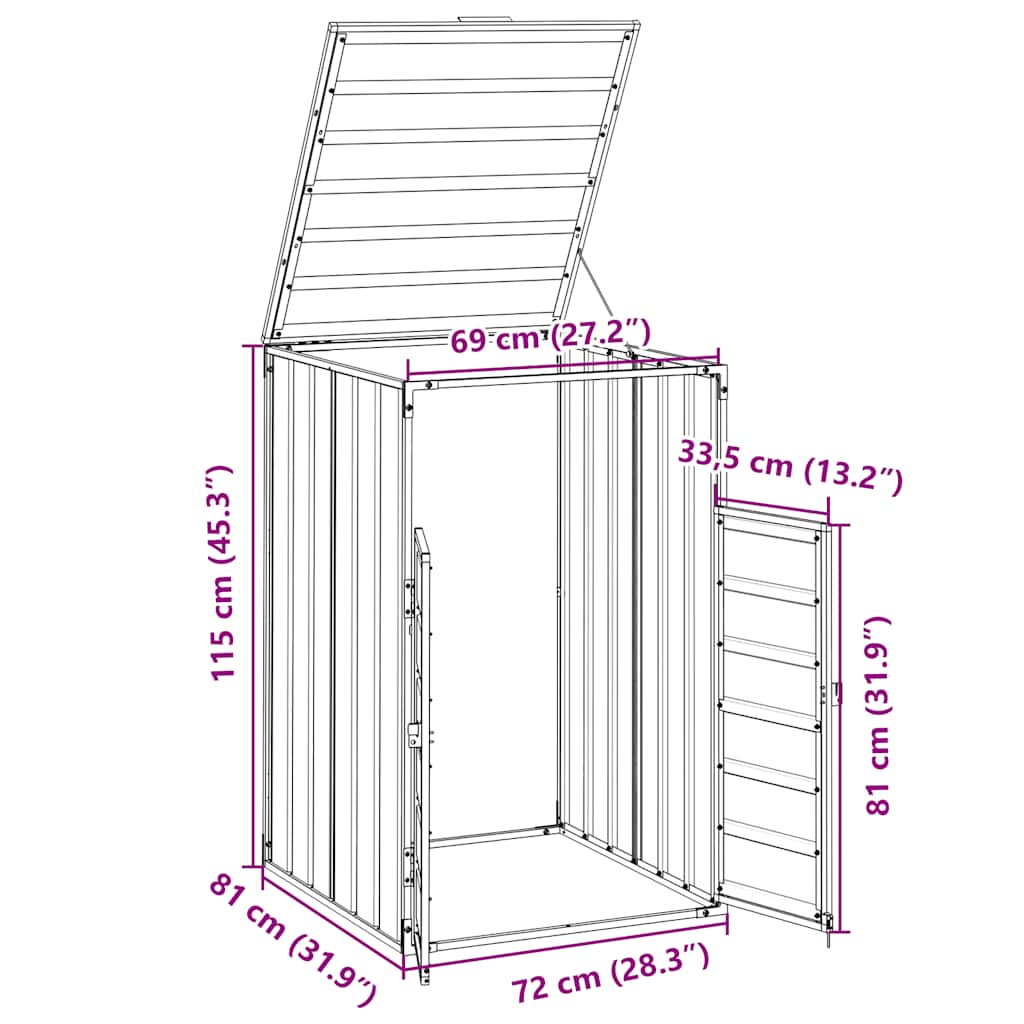 120 Liter Trash Can Enclosure in Anthracite 72 x 81 x 115 cm Steel