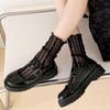 Female Summer Thin Style All Match Striped Lace Mesh Meat Through Calf Pile Socks