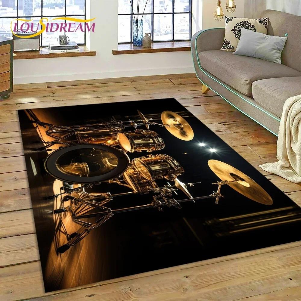 3D Drum Kit Drum Stand Set Music Instruments Carpet Rug for Bedroom Living Room Home Sofa Decoration,Child Large Decor Floor Mat