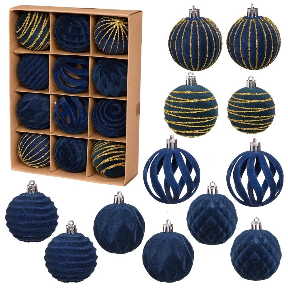 12Pcs/Box Velvet Christmas Hanging Balls DIY Crafts Painted Plastic Christmas Tree Ornament 6CM Christmas Flocked Ball Set