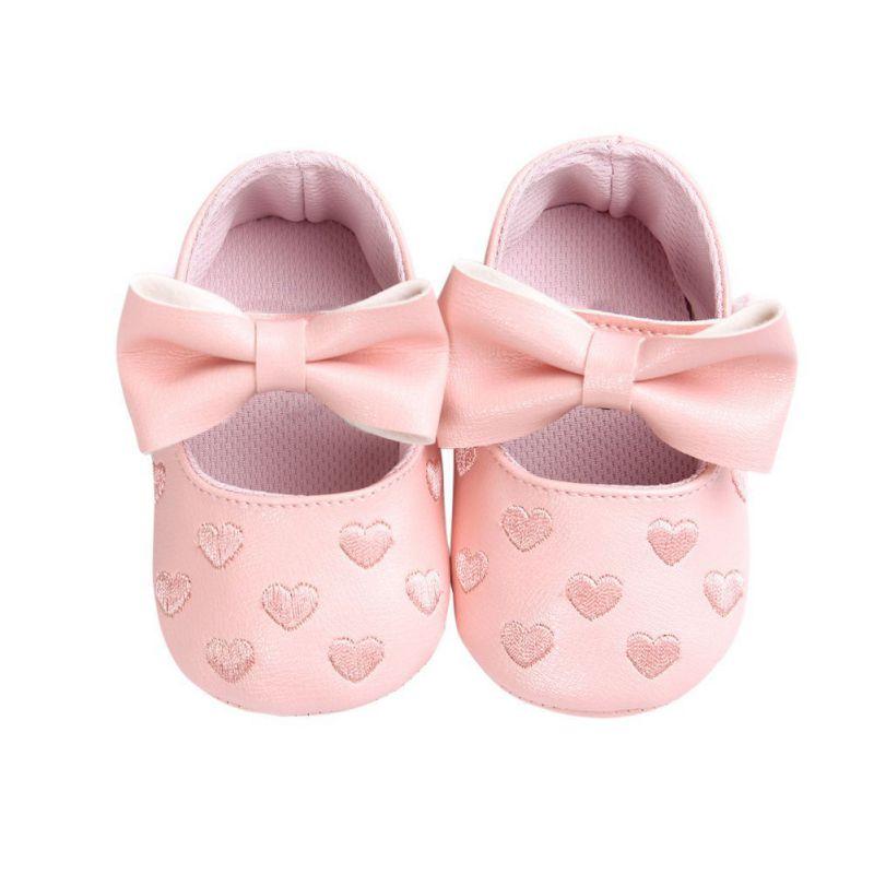 Toddler Girls Big Bowknot Heart Embroidered Soft Sole Anti-slip Baby Shoes