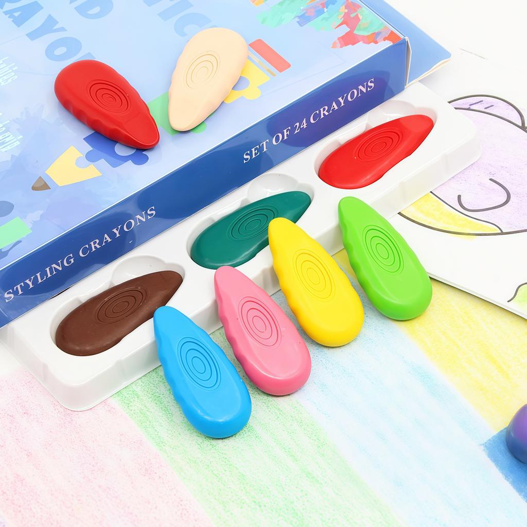 24-Color 3D Stereo Painted Water Drop Crayons – Mess-Free, Washable Plastic Crayons for Toddlers & Kindergarten Art