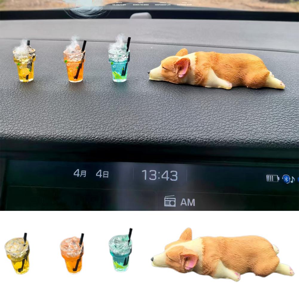 Autodekoration Hund Schlafen Corgi Mini Kleines Tier Center Zubehör Dekoration Konsole Cartoon Puppe Auto Innenraum Zubehör H2W7