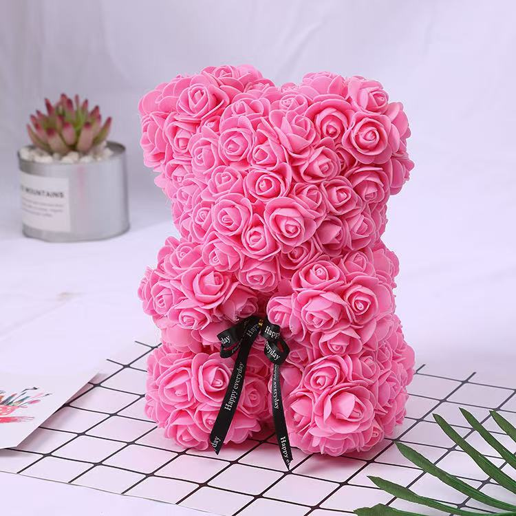 Orso di Fiori di Rosa Teddy Artificiale da 25 cm con Scatola Regalo Romantico di San Valentino Fidanzata Donne Anniversario Forniture per Feste di Matrimonio