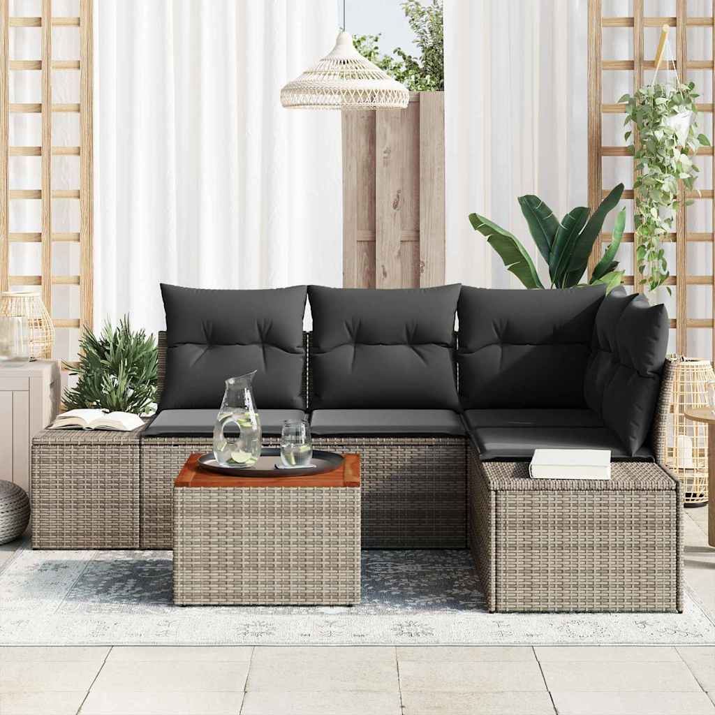 Garden Sofa Set with Storage 5 Pcs Grey Poly Rattan