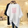 100% Pure Cotton Women's Short Sleeved T-shirt, Informal Basic T-shirt with Letters Printed, Loose Top, Fashionable Sweater