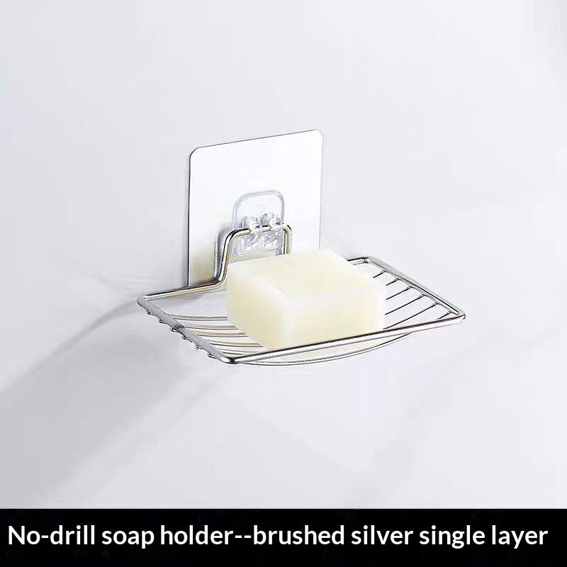 Stainless Steel Soap Dish Holder Single Layer Drain No Drilling Wall Mounted Draining Soap Rack For Bathroom Shower Storage