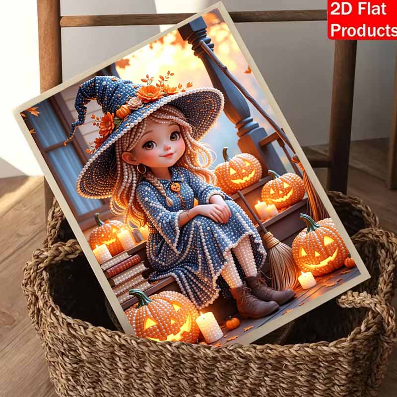 Halloween Witch Pearl Painting Art Full Pearl Handmade Diy Home Decorations Pumpkin Lights Fall Decor Craft Gift