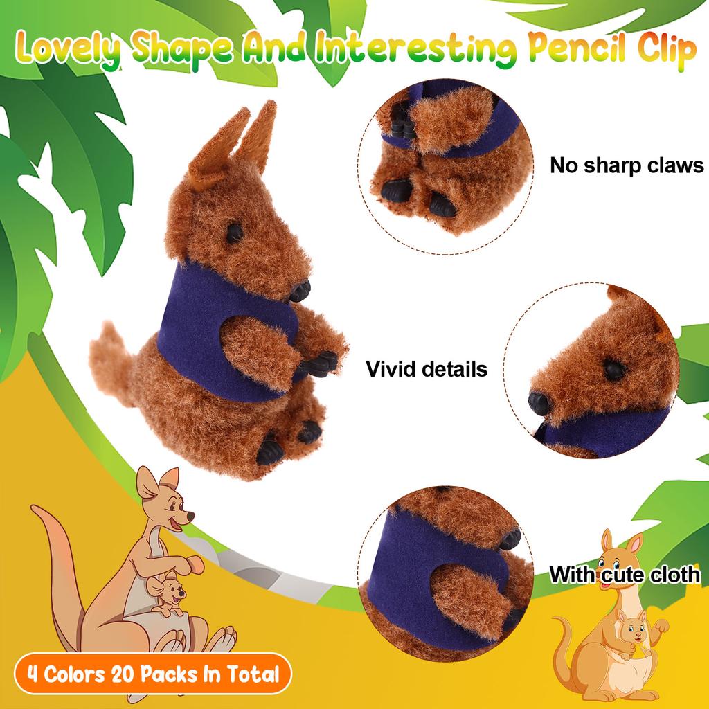 20Pcs Kangaroo Clip Buddy Kangaroo Clip Kangaroo Stuffed Animal Pencil Toppers Kangaroo Prizes Fuzzy Kangaroo Hugger Clip