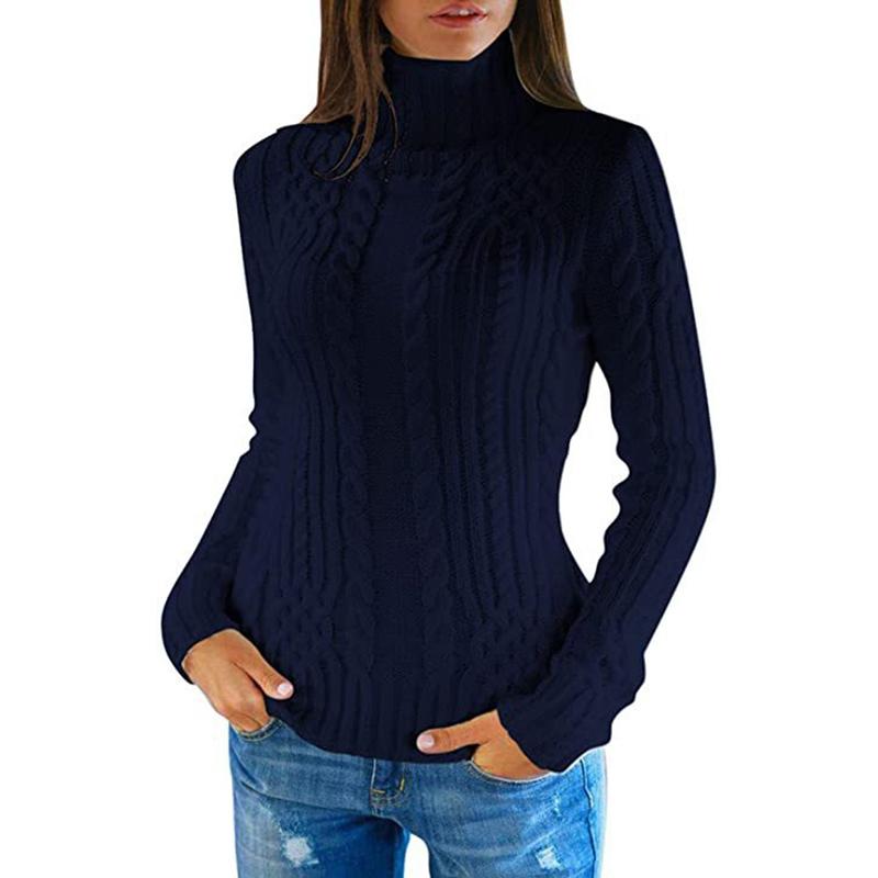 Podzimní novinka Slim Fit Rolák Pletený svetr Ženy Zimní Módní Dlouhý rukáv Dámské Svetry Svetry Elegantní Měkké Teplé Dámské Svetry z úpletu 25068