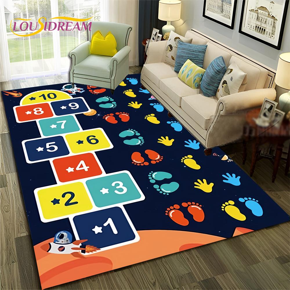 Funny Hopscotch Child Digital Games Boy Girls Carpet Rug for Home Living Room Bedroom Sofa Doormat Decor,Non-slip Floor Mat
