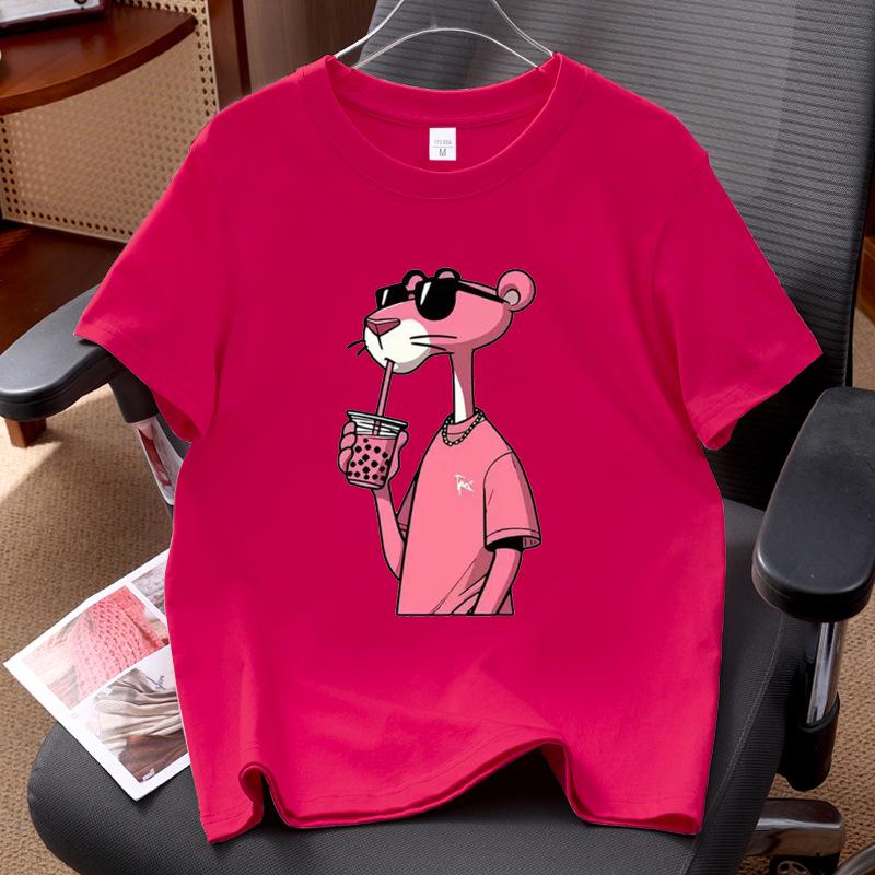 Unisex Pink Leopard Print Short Sleeve Cotton Top