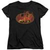 Batman Flames Logo Womens T Shirt Black Officially Licensed