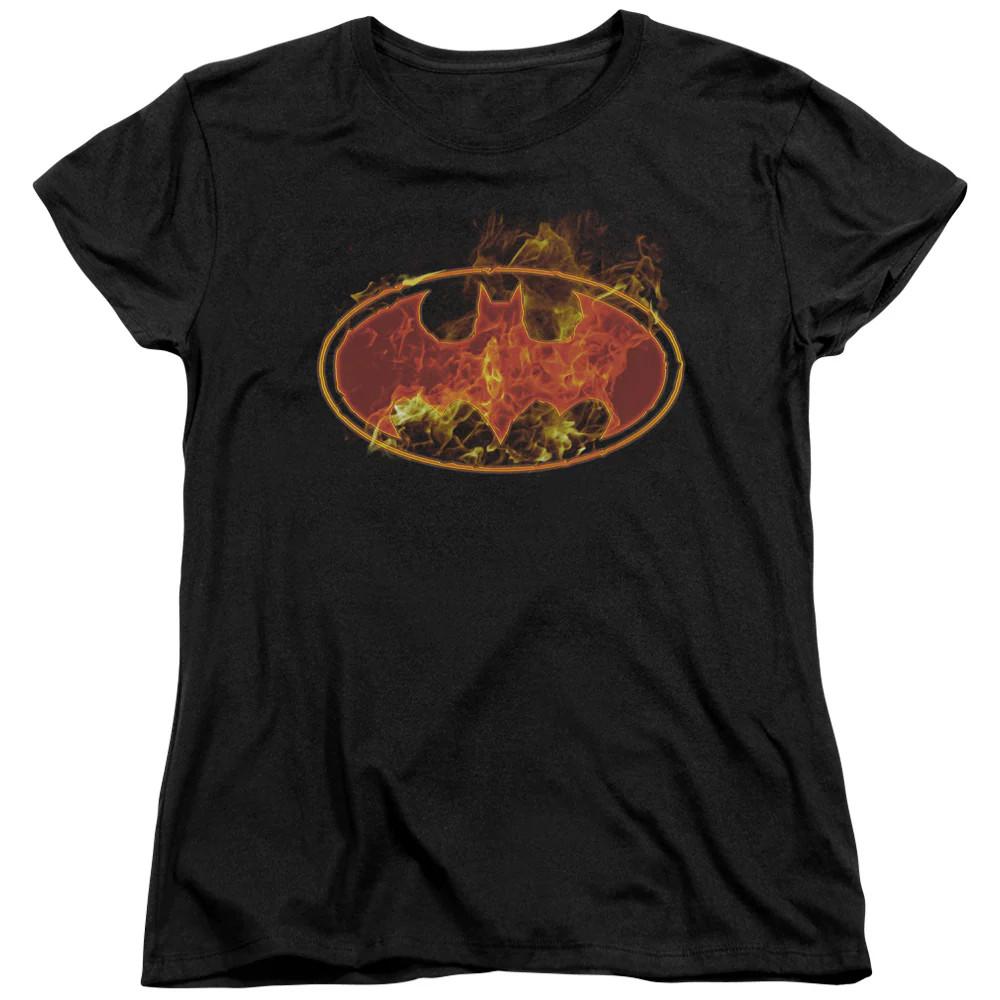 

Batman Flames Logo Womens T Shirt Black Officially Licensed XL