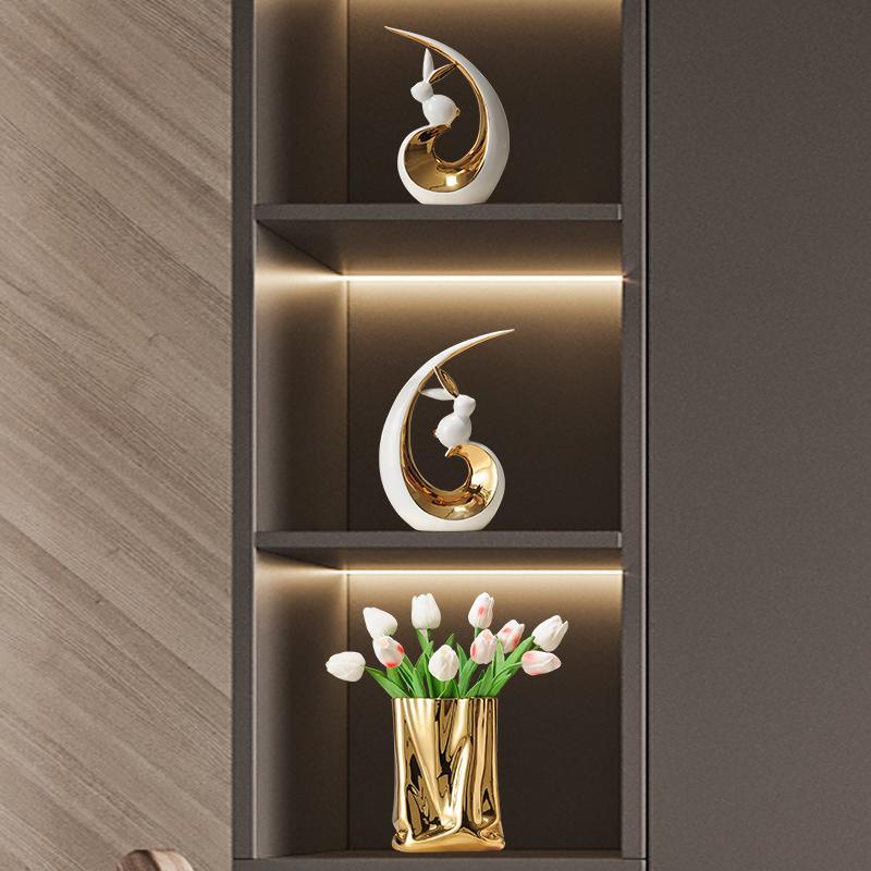 Modern Creative Rabbit Ceramic Ornaments Office Cafe Table Sculpture Gift Crafts Home Living Room Bookshelf Desk Figurines Decor