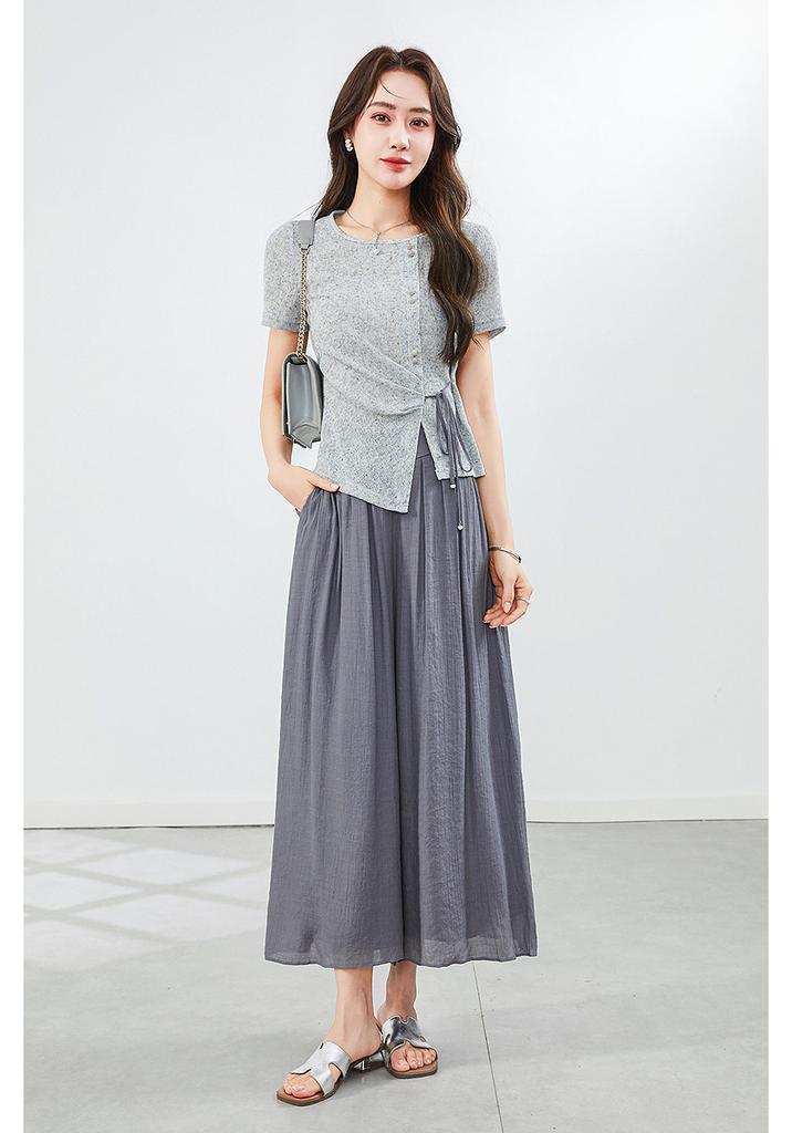 Summer new casual temperament short sleeved shirt wide leg skirt pants two-piece set of pants