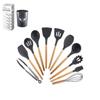 12-Piece Silicone Kitchen Utensil Set with Wooden Handles - Includes Spatula, Slotted Spoon, Frying Spatula, and Baking Tools