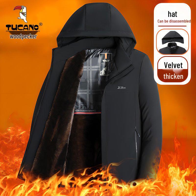 

Woodpecker Plus Men s Thickened Velvet Winter Jacket - Windproof & Warm Business Casual Outerwear 3XL (145–160 lbs)