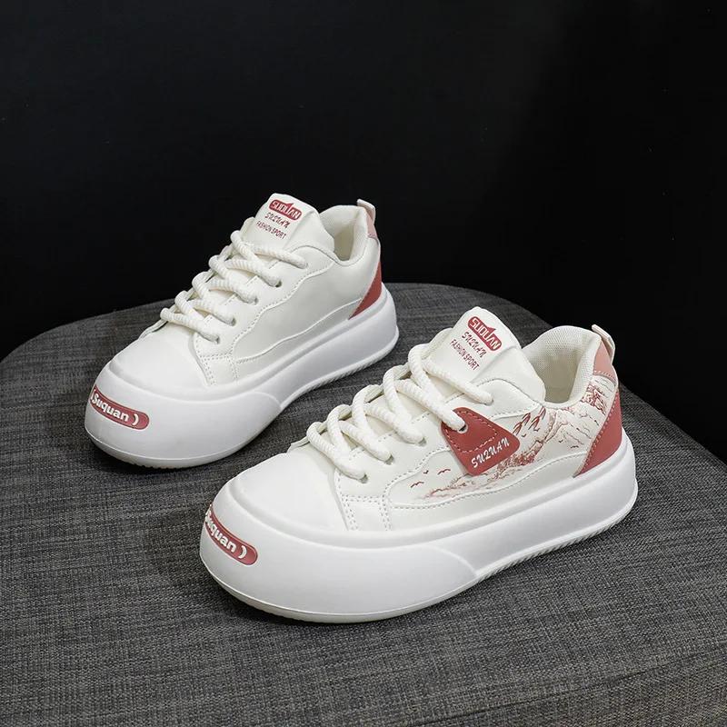 Women's Breathable Board Shoes Spring Thick Soft Sole Lightweight Sneakers Female Casual Platform Lace Up Flats  Mujer