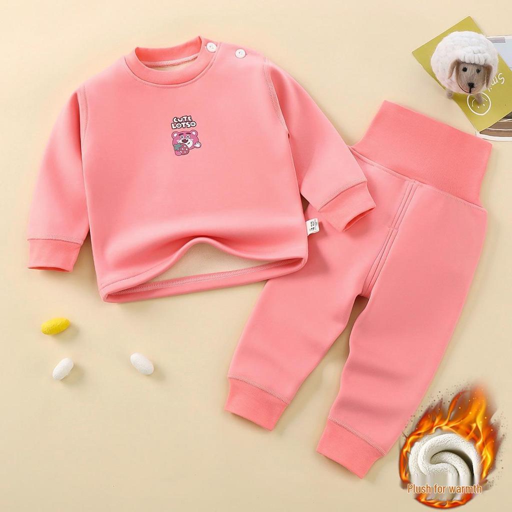 Children's Velvet Sakura Pajama Set: High-Waist, Fleece-Lined, Warm Autumn/Winter Wear for Boys and Girls