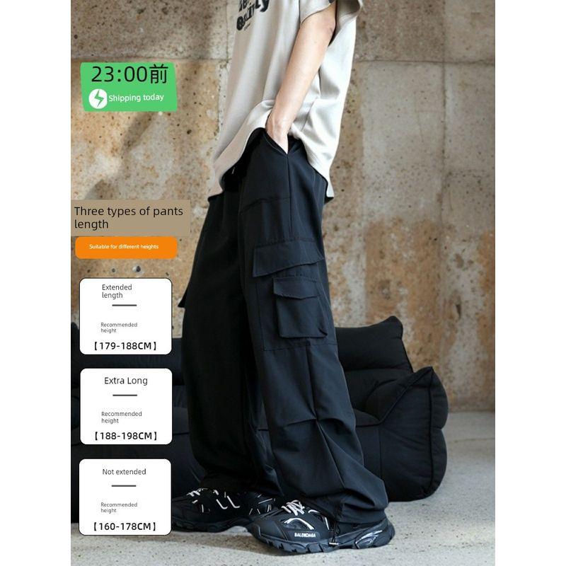 American Retro Work Pants for Men, Autumn Extended Version for Tall Individuals, Multi-Pocket Paratrooper Casual Wide-Leg Pants