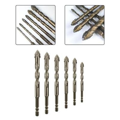 6pcs Eccentric Carbide Drill Bits with 4 Flute Sawtooth Design for Wood Metal Stone Glass Concrete Brick Applications